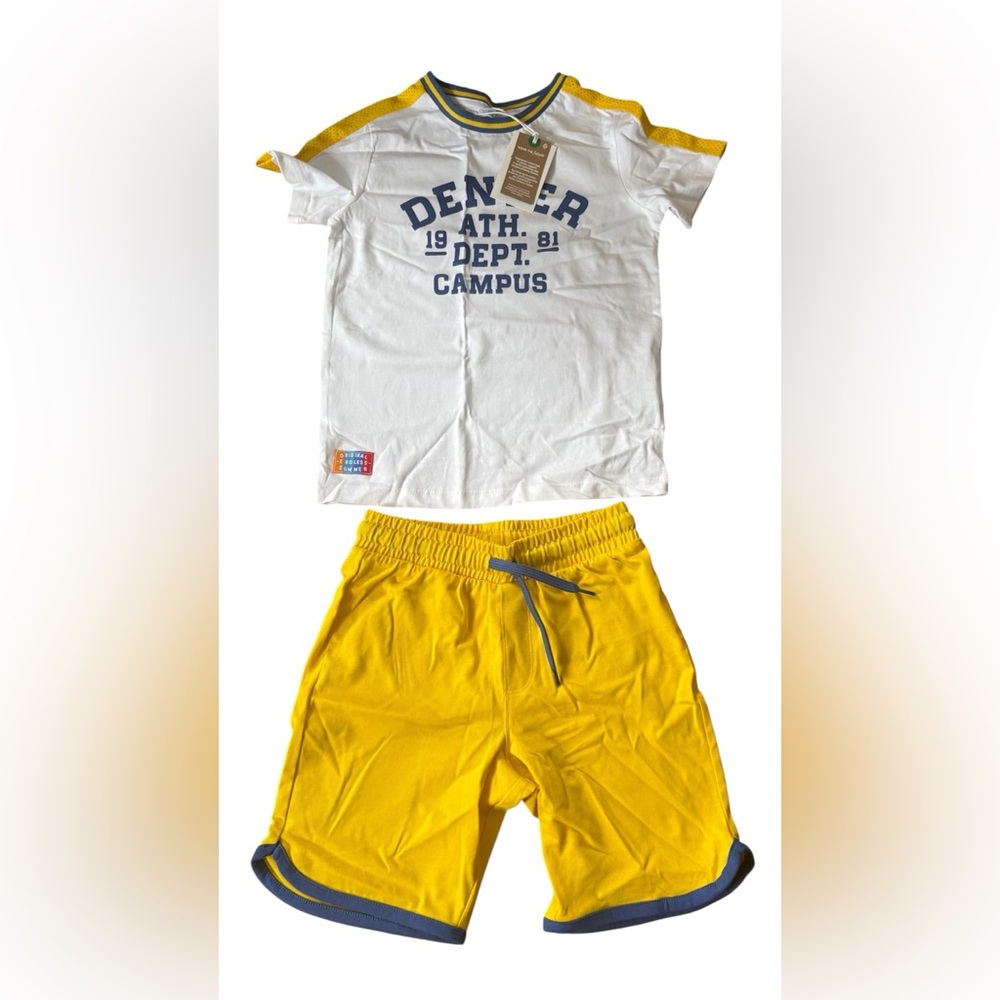 Kids White and Yellow Athletic T-Shirt and Shorts Set